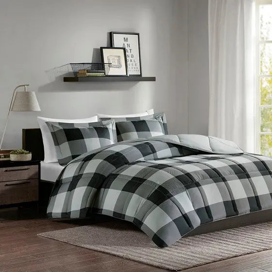 3M Scotchgard Down Alternative Comforter Mini Set Grey/Black Full/Queen