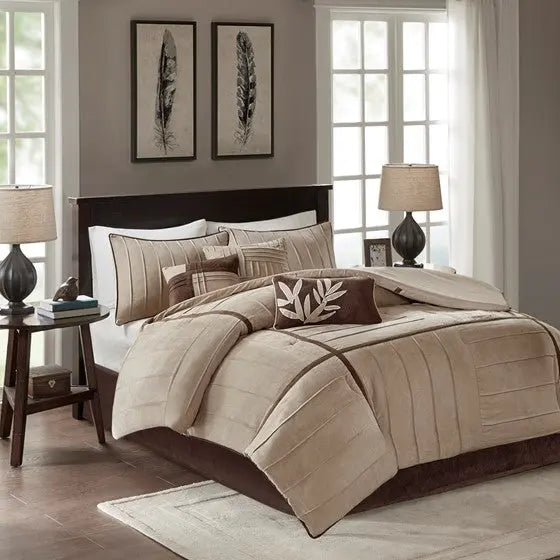 7 Piece Comforter Set Beige Cal King