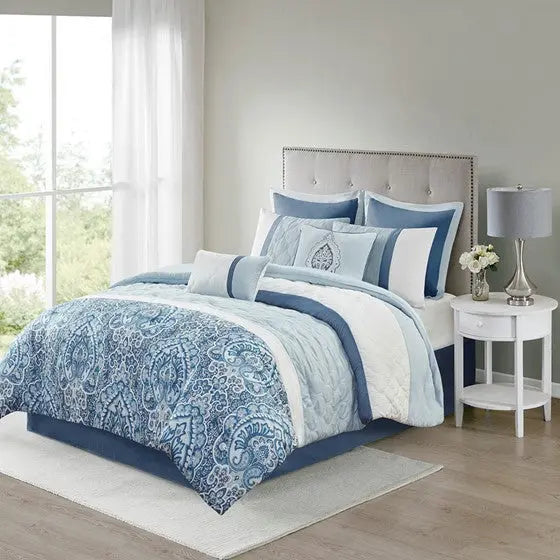 8 Piece Comforter Set Blue King