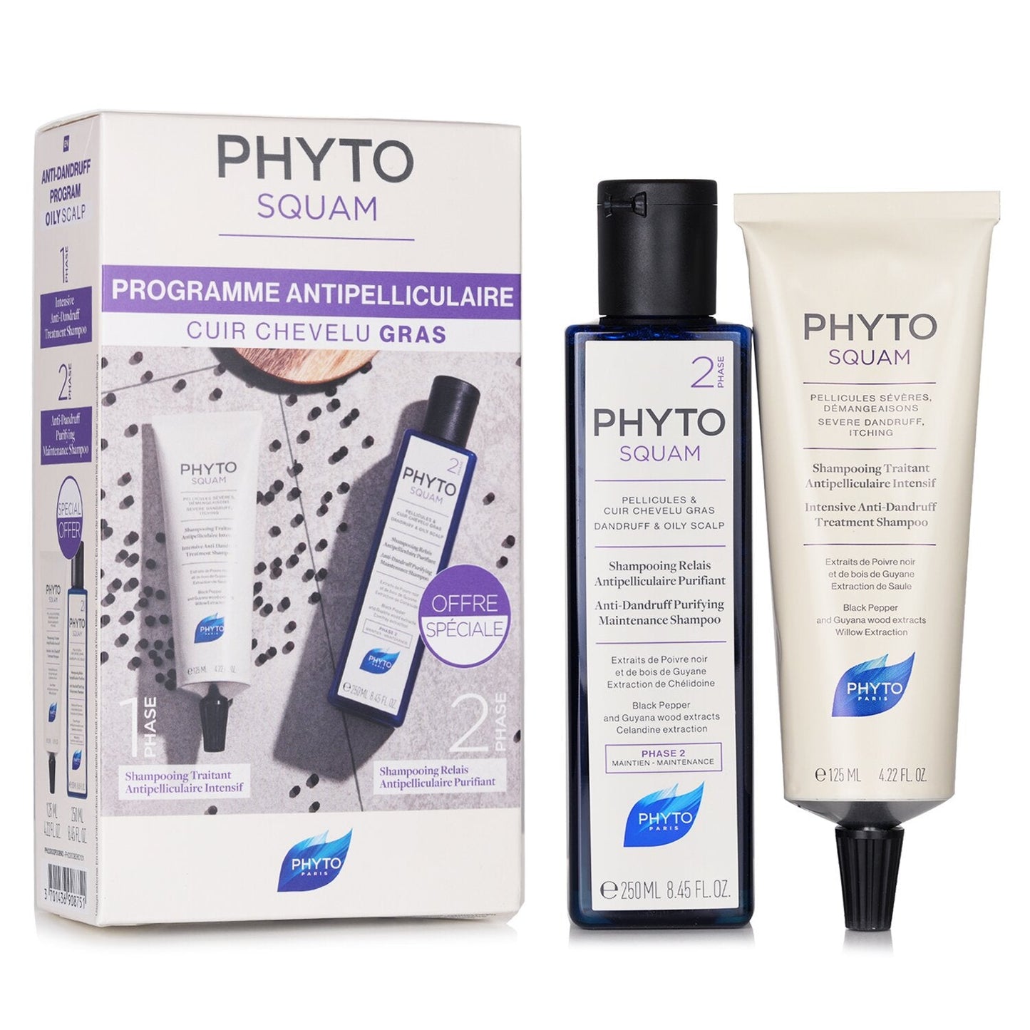 Phyto Phytosquam Kit: Intensive Shampoo 125ml/4.22oz + Purfiying Shampoo 250ml/8.45oz 2pcs