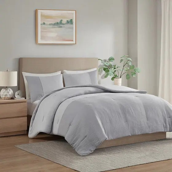 3 Piece Gauze Oversized Comforter Set Gray Full/Queen