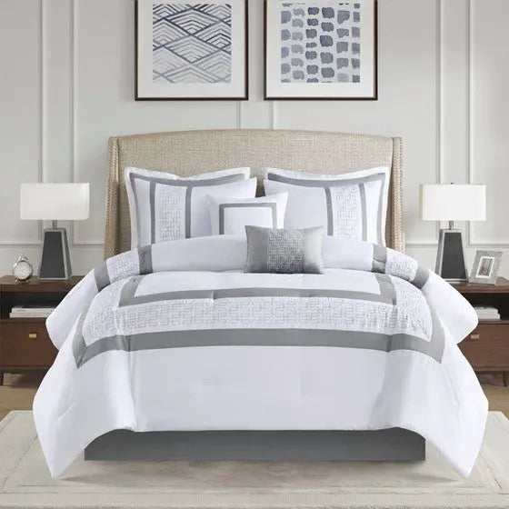 8 Piece Embroidered Comforter Set White King