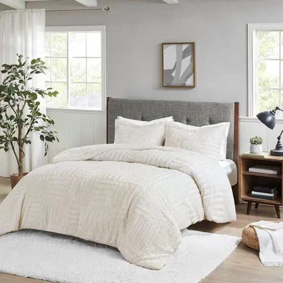 Fur Down Alternative Comforter Mini Set Ivory Cal King