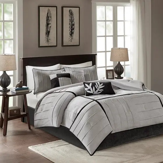 7 Piece Comforter Set Grey Cal King