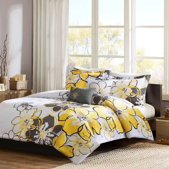 Floral Comforter Set Yellow Cal King