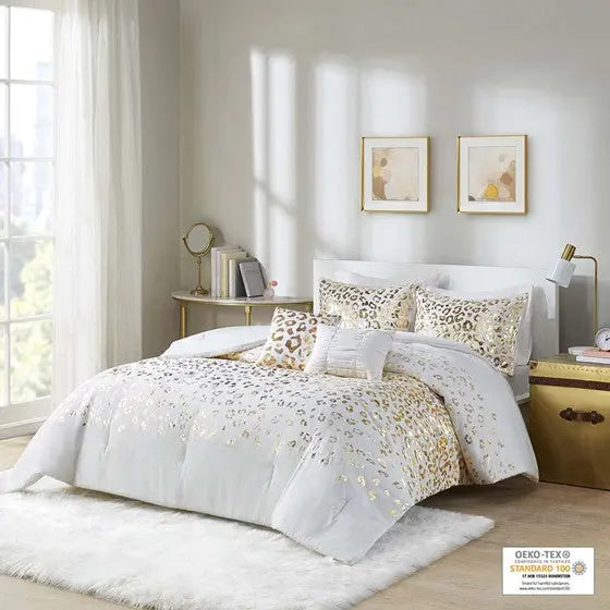 Metallic Animal Printed Comforter Set Ivory/Gold Twin XL