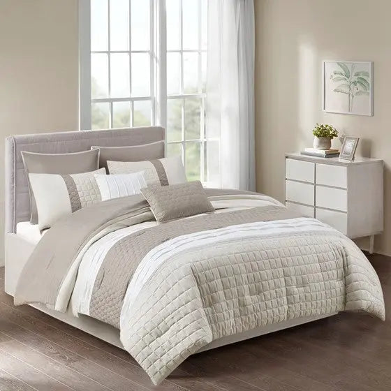 8 Piece Comforter Set Khaki Queen