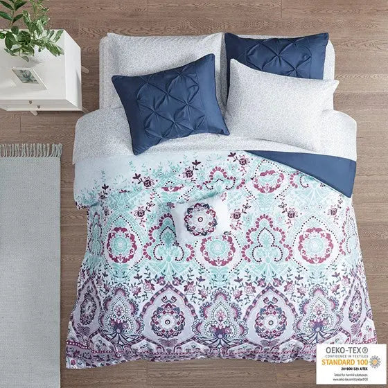 Boho Comforter Set with Bed Sheets Purple Queen