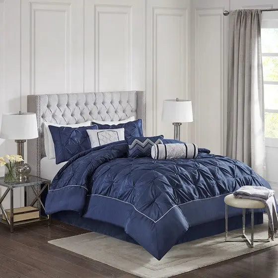 7 Piece Tufted Comforter Set Navy Cal King
