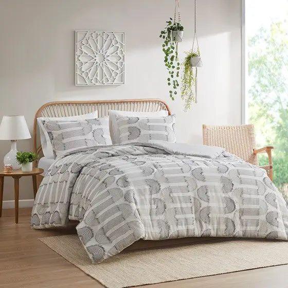Clip Jacquard Comforter Set Grey Full/Queen