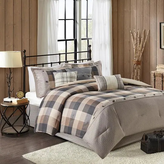7 Piece Herringbone Comforter Set Neutral Queen