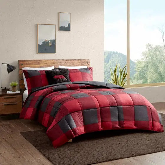 Down Alternative Comforter Set Red/Black Buffalo Check Twin