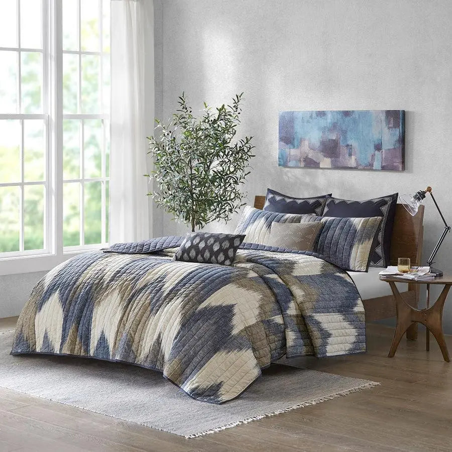 Alpine Full/Queen 3 Piece Printed Cotton Coverlet Set Navy