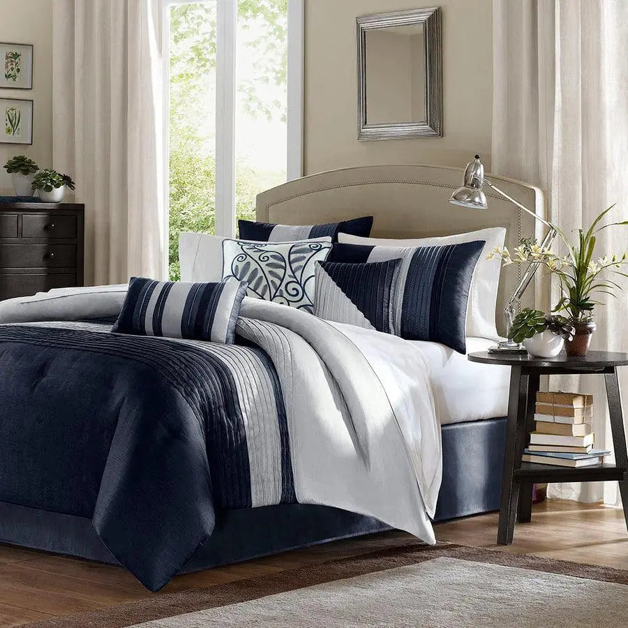 Amherst Transitional 7 Piece Comforter Set Navy King