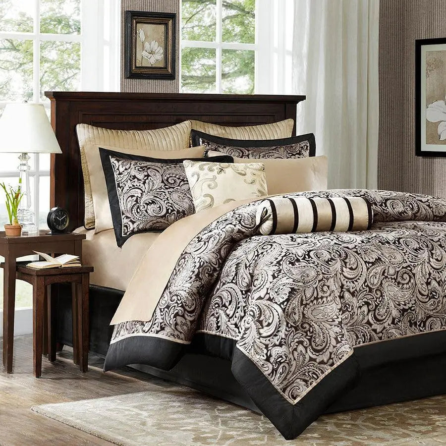 Aubrey Coastal 12 Piece Complete Bed Set Black Full