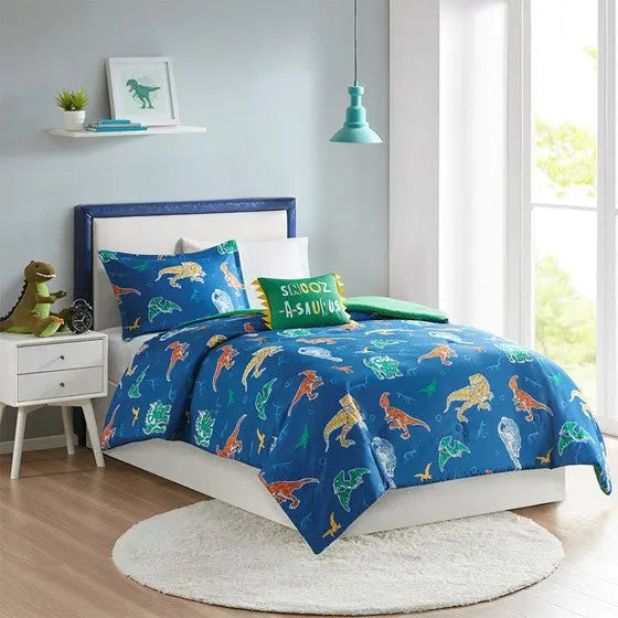 Robot Dinosaur Comforter Set Blue Twin