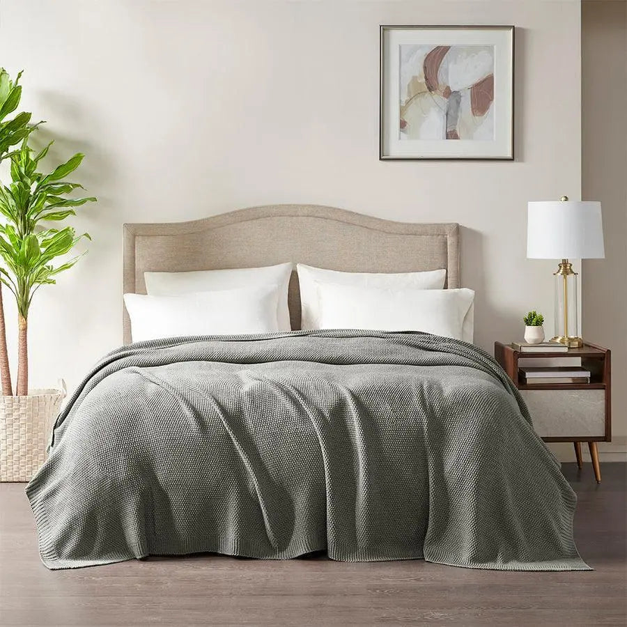 Bree Mid-Century Knit Blanket Full/Queen Charcoal