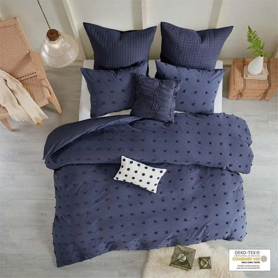 Brooklyn Full/Queen Shabby Chic Cotton Jacquard Comforter Set Indigo Blue