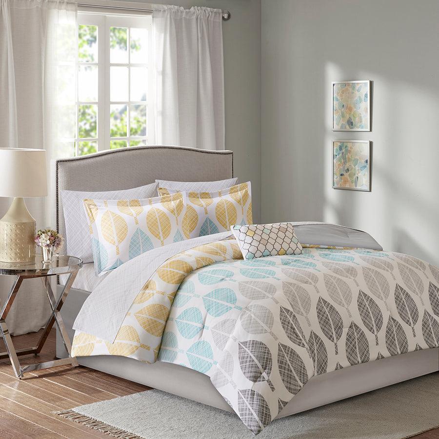 Central Park 26 " W Complete Comforter and Cotton Sheet Set Yellow & Aqua Queen