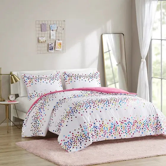 Rainbow Iridescent Metallic Dot Comforter Set White Twin XL