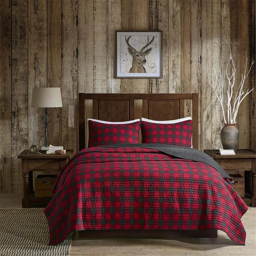 Check Lodge/Cabin Oversized Quilt Mini Set King/Cal King Red