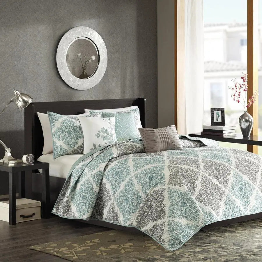 Claire King/California King 6 Piece Reversible Coverlet Set Aqua