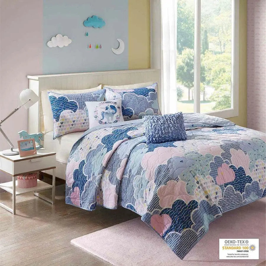 Cloud Twin Cotton Reversible Coverlet Set Blue