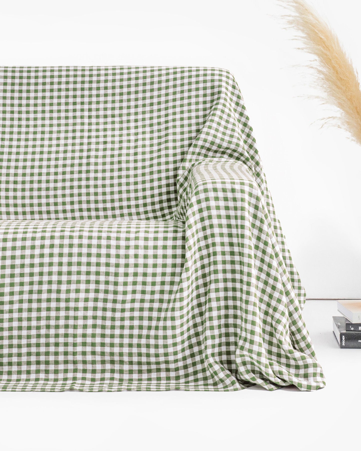 Linen couch cover in Forest green gingham