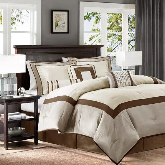 7 Piece Comforter Set Taupe/Brown King