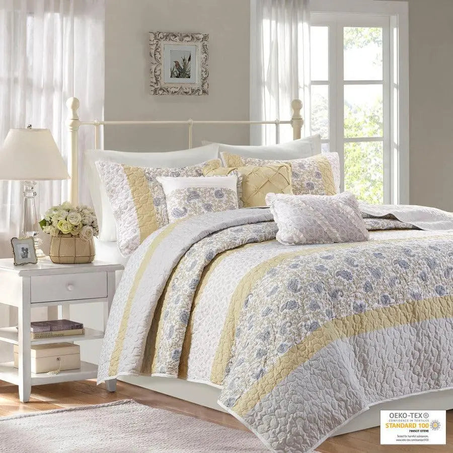 Dawn King/California King 6 Piece Cotton Percale Reversible Coverlet Set Yellow