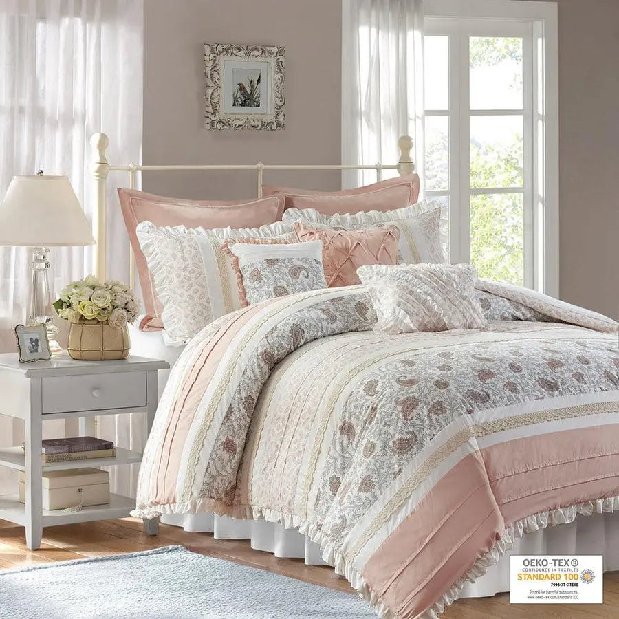Dawn Queen 9 Piece Cotton Percale Comforter Set Blush