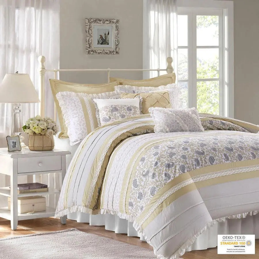 Dawn Shabby Chic 9 Piece Cotton Percale Queen Comforter Set Yellow