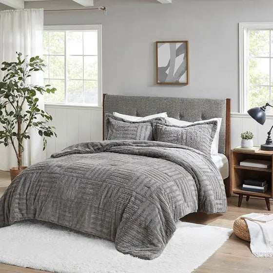 Fur Down Alternative Comforter Mini Set Grey Twin