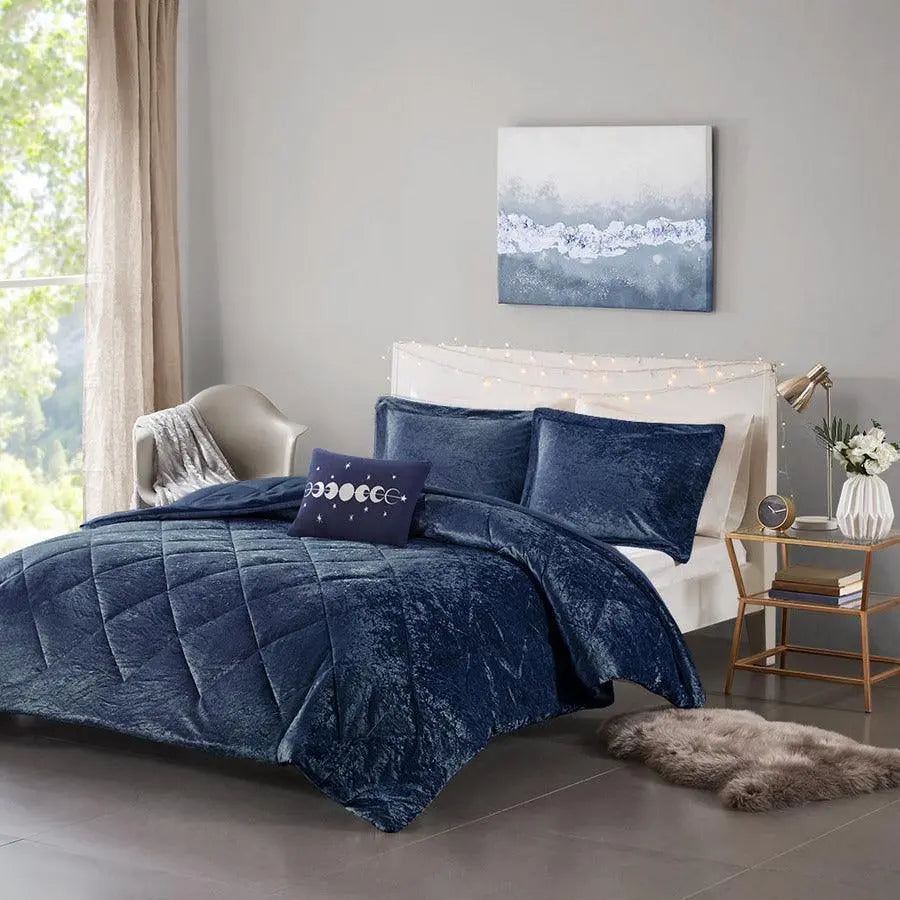 Felicia Twin/Twin XL Velvet Comforter Set Navy