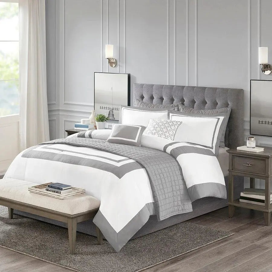 Heritage 8 Piece20 " D Comforter and Coverlet Set Collection Gray Full/Queen