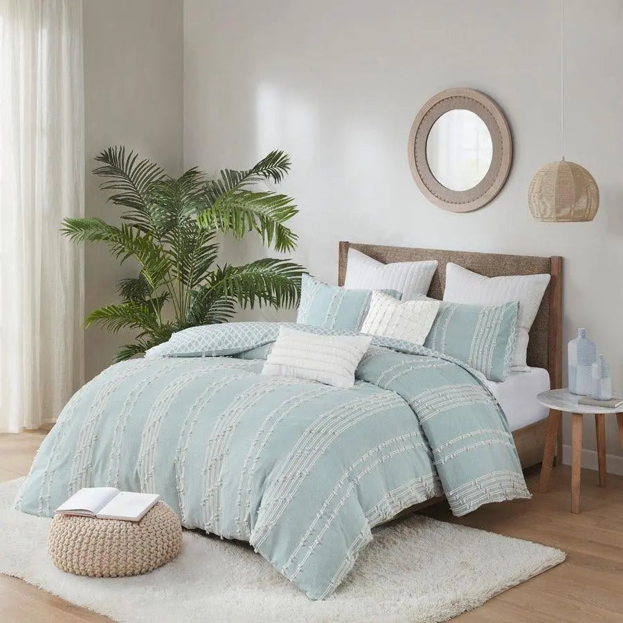Kara Cotton Jacquard Comforter Set Aqua King/Cal King