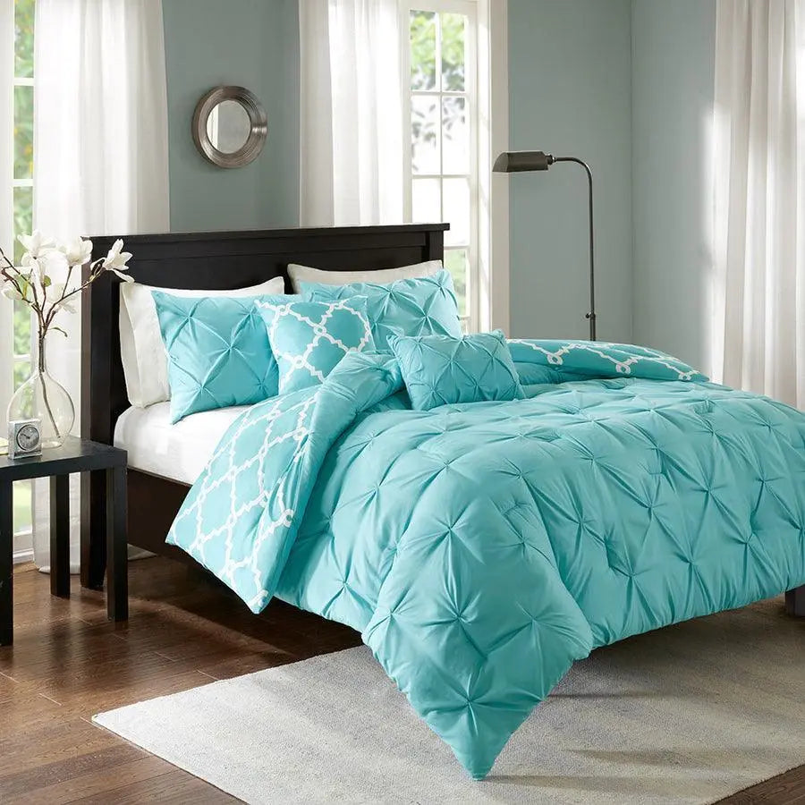 Kasey 5 Piece Reversible Comforter Set Aqua Full/Queen