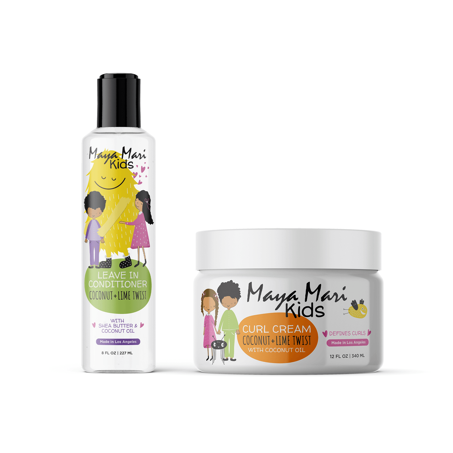 Maya Mari Kids with Curls and Coils Essential Kit 2-Piece Set - Leave-In Conditioner and Curl Cream by Los Angeles Brands