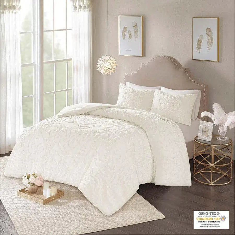 Laetitia Tufted Cotton Chenille Medallion Comforter Set Ivory King/Cal King