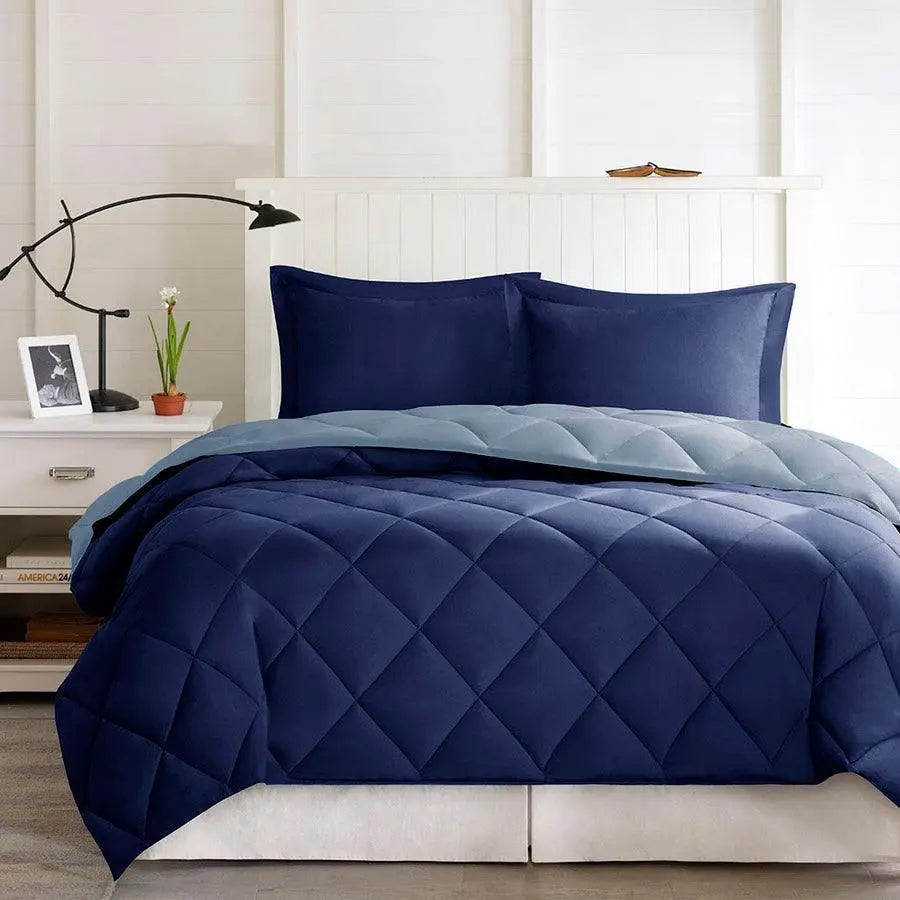Larkspur King 3M Scotchgard Reversible Down Alt Comforter Set Navy & Light Blue