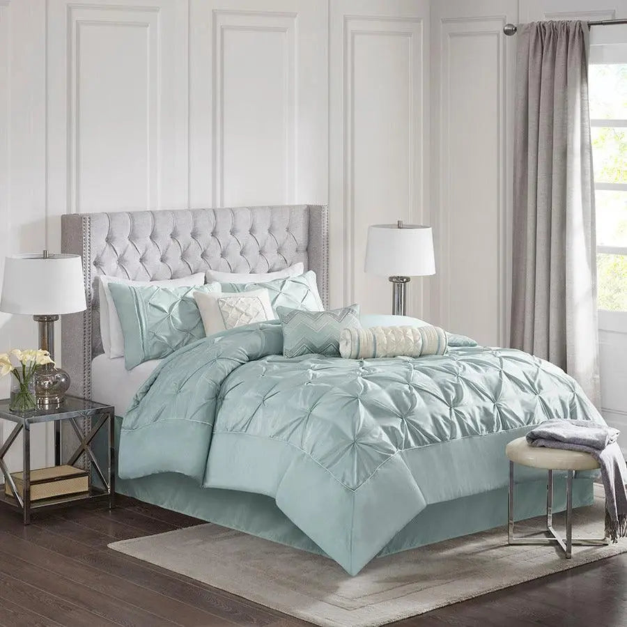Laurel Glam 7 Piece Tufted Comforter Set Seafoam Full