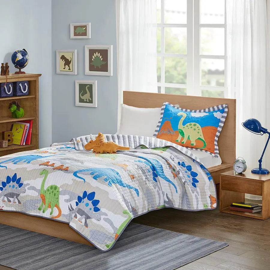 Little Twin Foot Dinosaur Reversible Coverlet Set Multicolor
