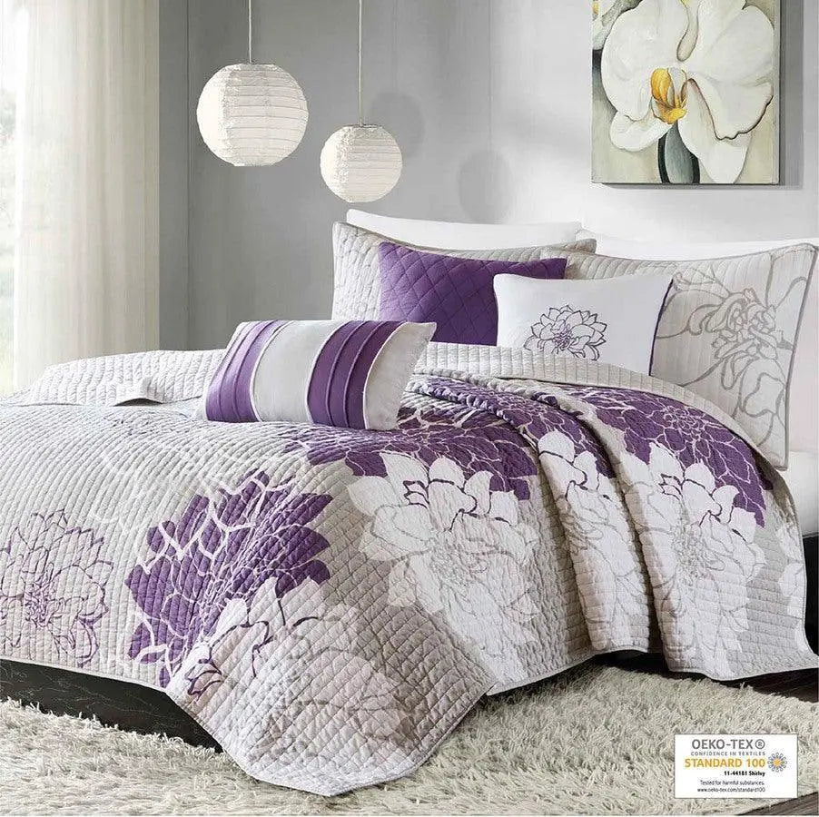 Lola Full/Queen 6 Piece Reversible Cotton Printed Coverlet Set Purple