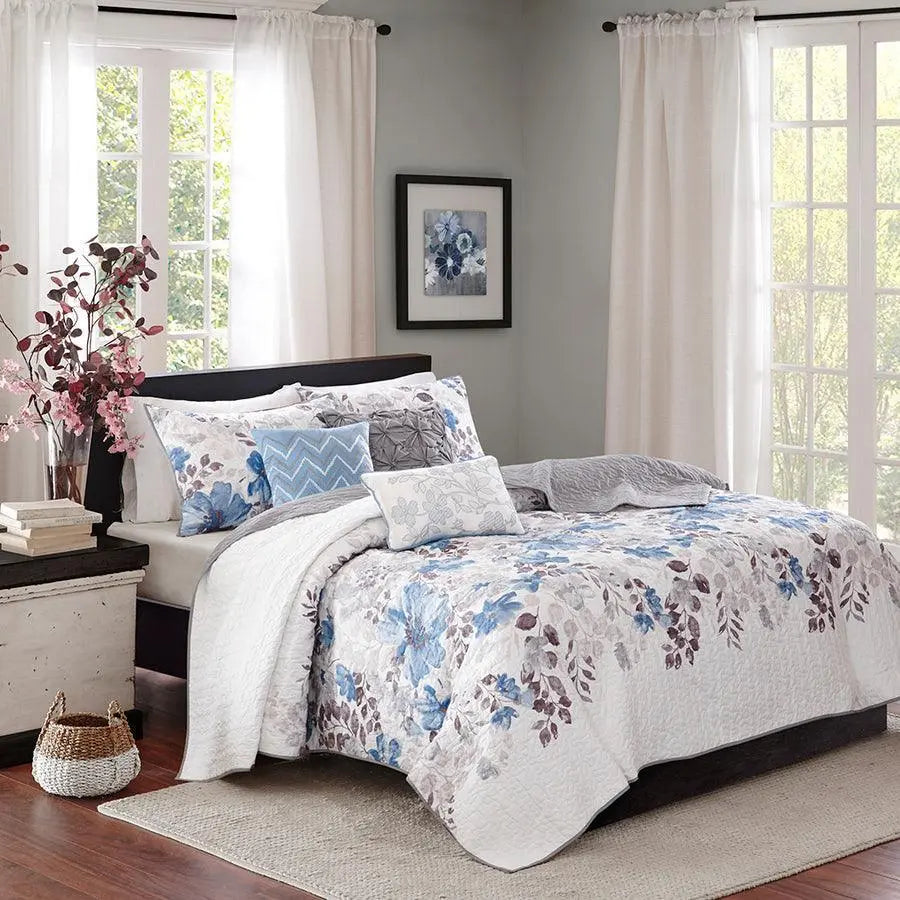 Luna King/California King 6 Piece Reversible Coverlet Set Blue