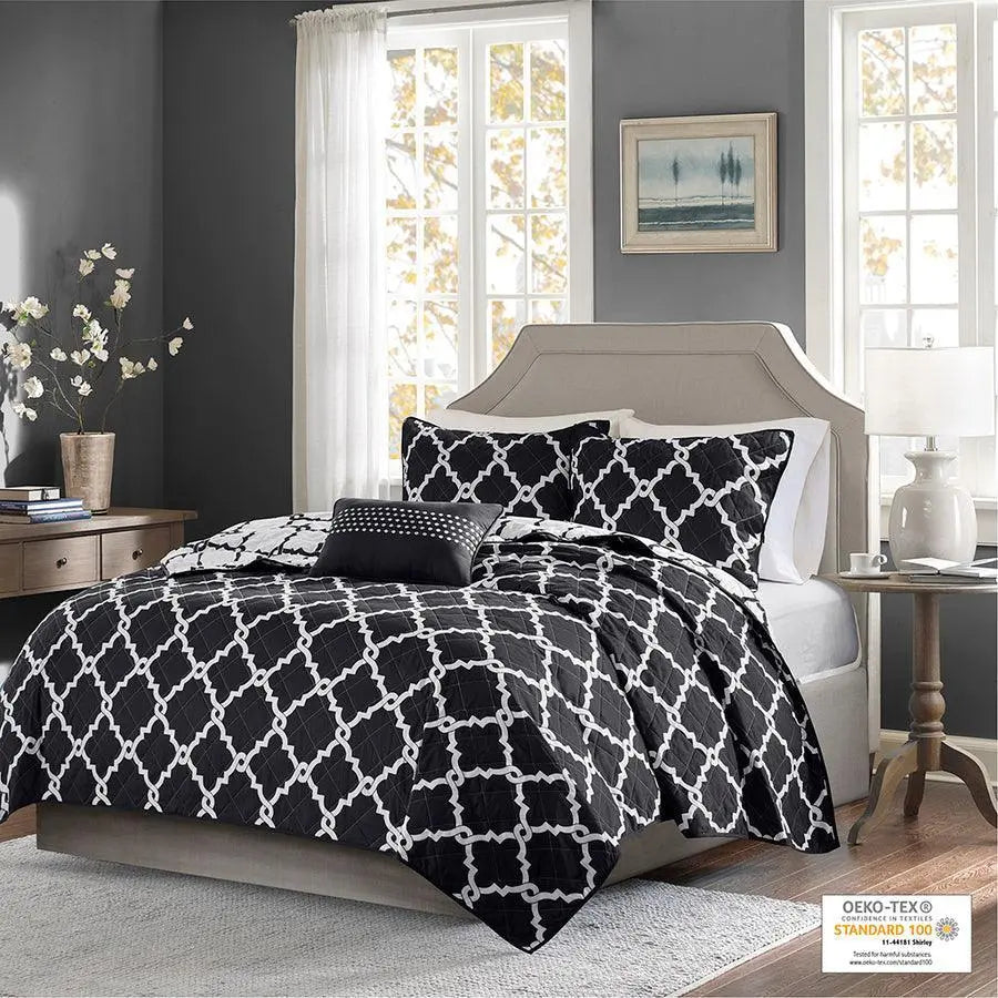 Merritt Transitional 4 Piece Reversible Coverlet Set King/Cal King Black