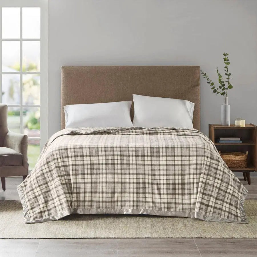 Micro Fleece Blanket King Gray Plaid