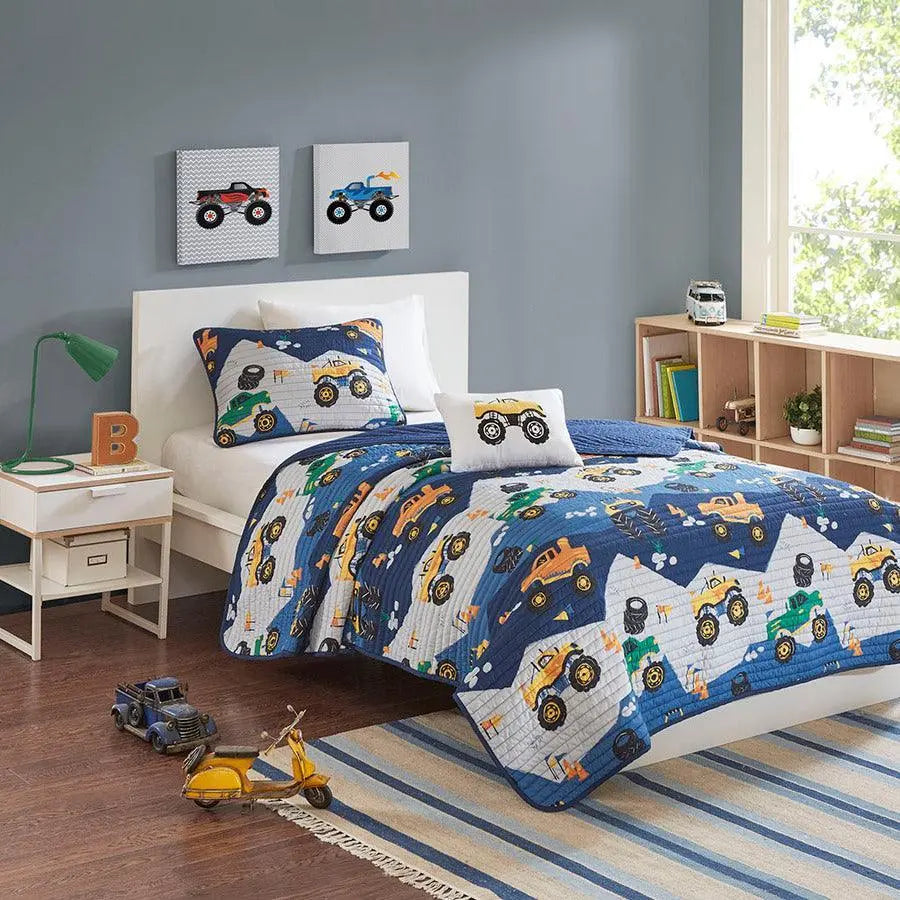 Nash Full/Queen Monster Truck Reversible Coverlet Set Blue