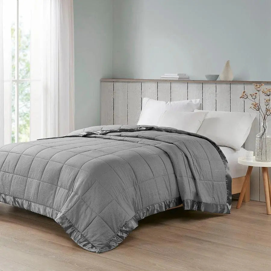 Oversized Down Alternative Blanket with Satin Trim Charcoal MP51-7650