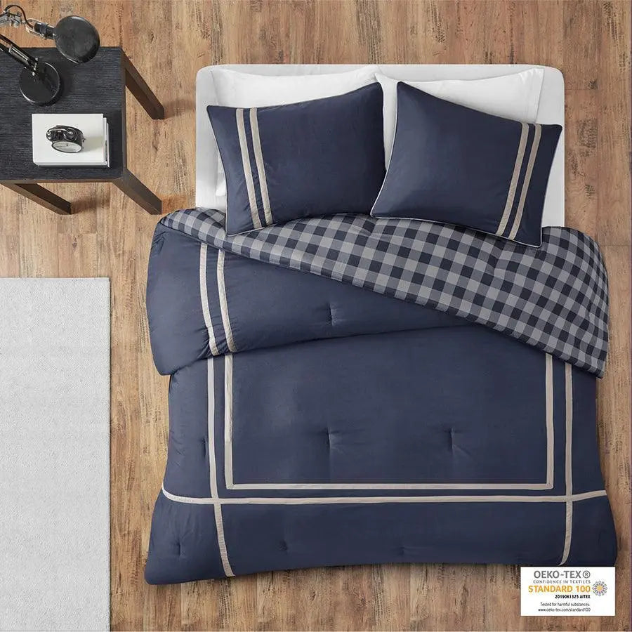 Oxford Twin/Twin XL Reversible Comforter Set Navy