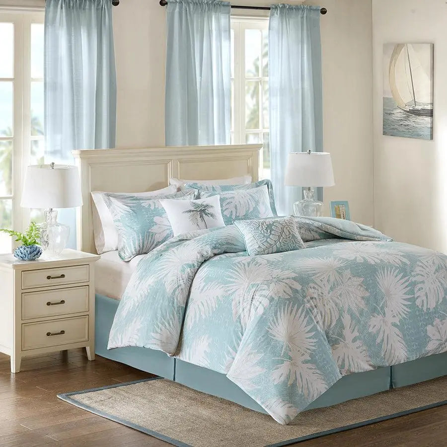Palm Cottage Grove Cotton Printed 6 Piece Comforter Set Blue Full